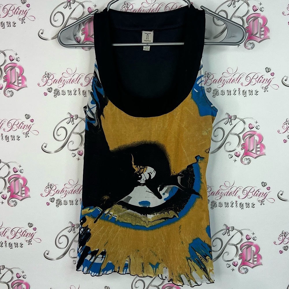 Tristan tank top Abstract Print Sleeveless Top - Black, Gold, Blue boho